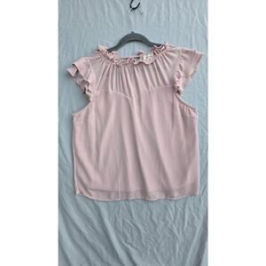 Monteau Blouse Womens XL Pink Ruffle Flutter Sleeve Sheer Lined Chiffon Top